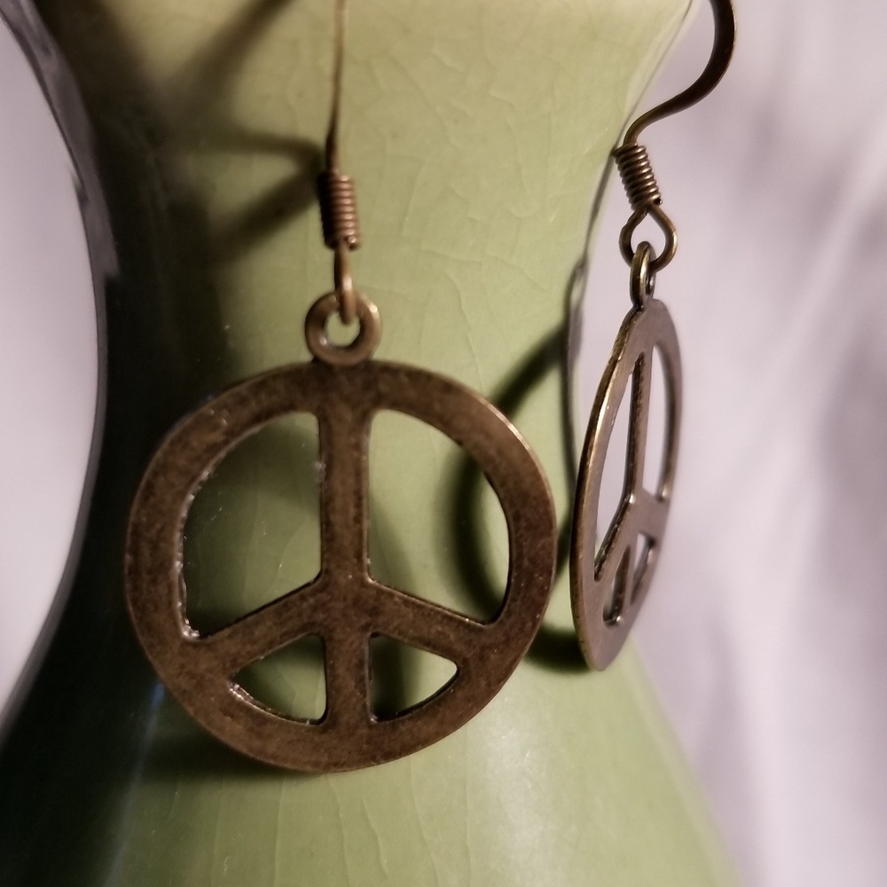 Handmade Peace Brass earrings  2for $10